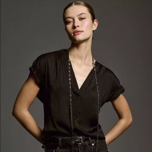 Anthropologie Pilcro The Tatum Flutter-Sleeve Blouse in Black Medium